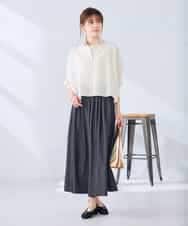 K2BGD33044 a.v.v(アー・ヴェ・ヴェ) 【洗える/接触冷感】クロップド丈セミシアーシャツ ブラウン×アイボリーストライプ柄