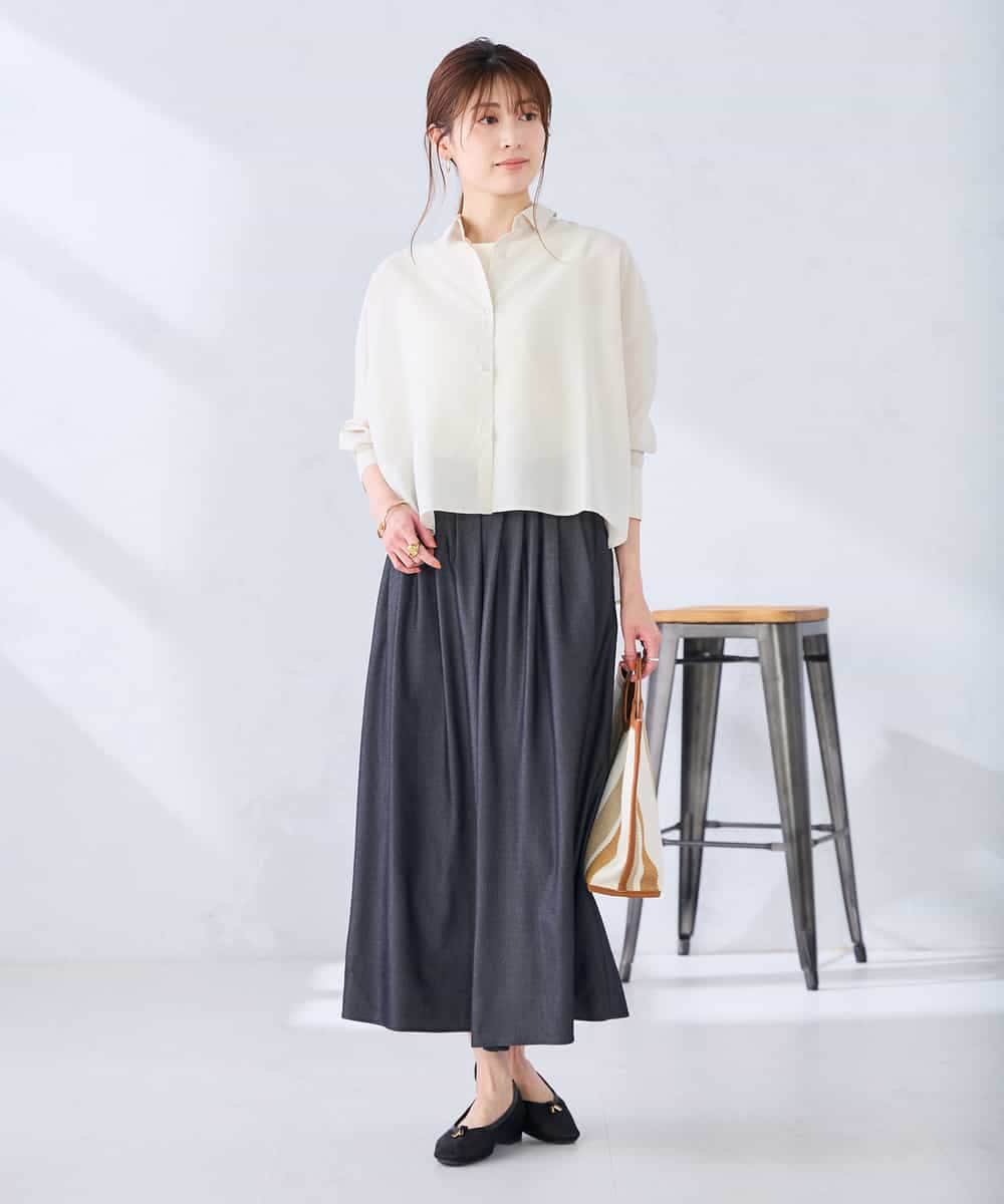 K2BGD33044 a.v.v(アー・ヴェ・ヴェ) 【洗える/接触冷感】クロップド丈セミシアーシャツ ブラウン×アイボリーストライプ柄