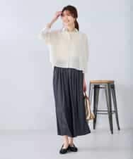 K2BGD33044 a.v.v(アー・ヴェ・ヴェ) 【洗える/接触冷感】クロップド丈セミシアーシャツ ブラウン×アイボリーストライプ柄