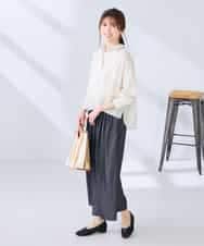 K2BGD33044 a.v.v(アー・ヴェ・ヴェ) 【洗える/接触冷感】クロップド丈セミシアーシャツ ブラウン×アイボリーストライプ柄