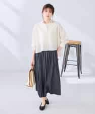 K2BGD33044 a.v.v(アー・ヴェ・ヴェ) 【洗える/接触冷感】クロップド丈セミシアーシャツ ブラウン×アイボリーストライプ柄