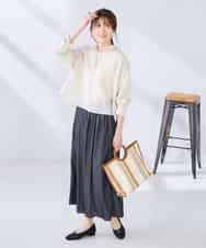 K2BGD33044 a.v.v(アー・ヴェ・ヴェ) 【洗える/接触冷感】クロップド丈セミシアーシャツ ブラウン×アイボリーストライプ柄