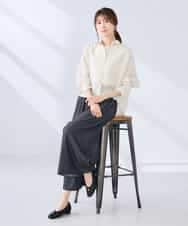 K2BGD33044 a.v.v(アー・ヴェ・ヴェ) 【洗える/接触冷感】クロップド丈セミシアーシャツ ブラウン×アイボリーストライプ柄