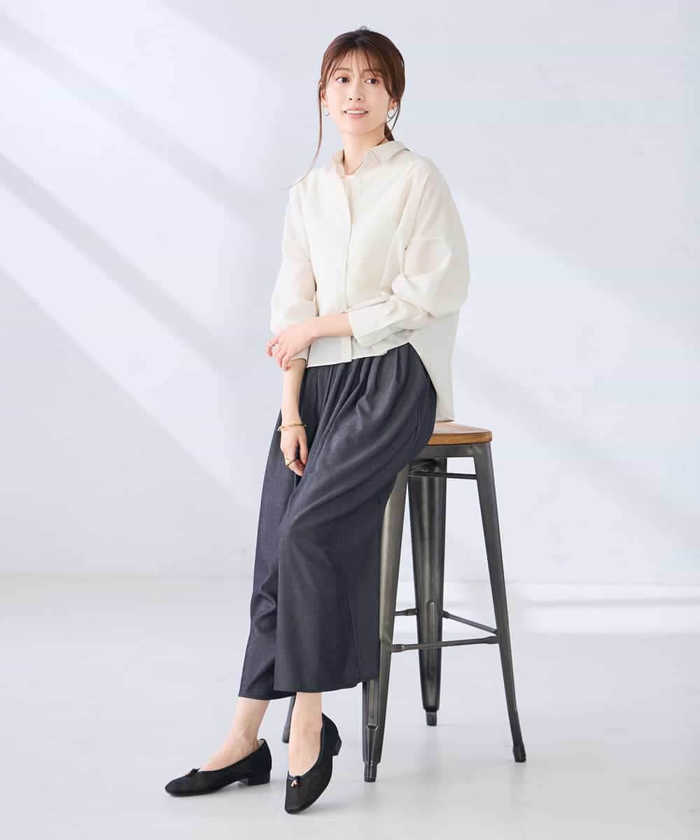 K2BGD33044 a.v.v(アー・ヴェ・ヴェ) 【洗える/接触冷感】クロップド丈セミシアーシャツ ブラウン×アイボリーストライプ柄