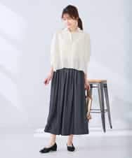 K2BGD33044 a.v.v(アー・ヴェ・ヴェ) 【洗える/接触冷感】クロップド丈セミシアーシャツ ブラウン×アイボリーストライプ柄