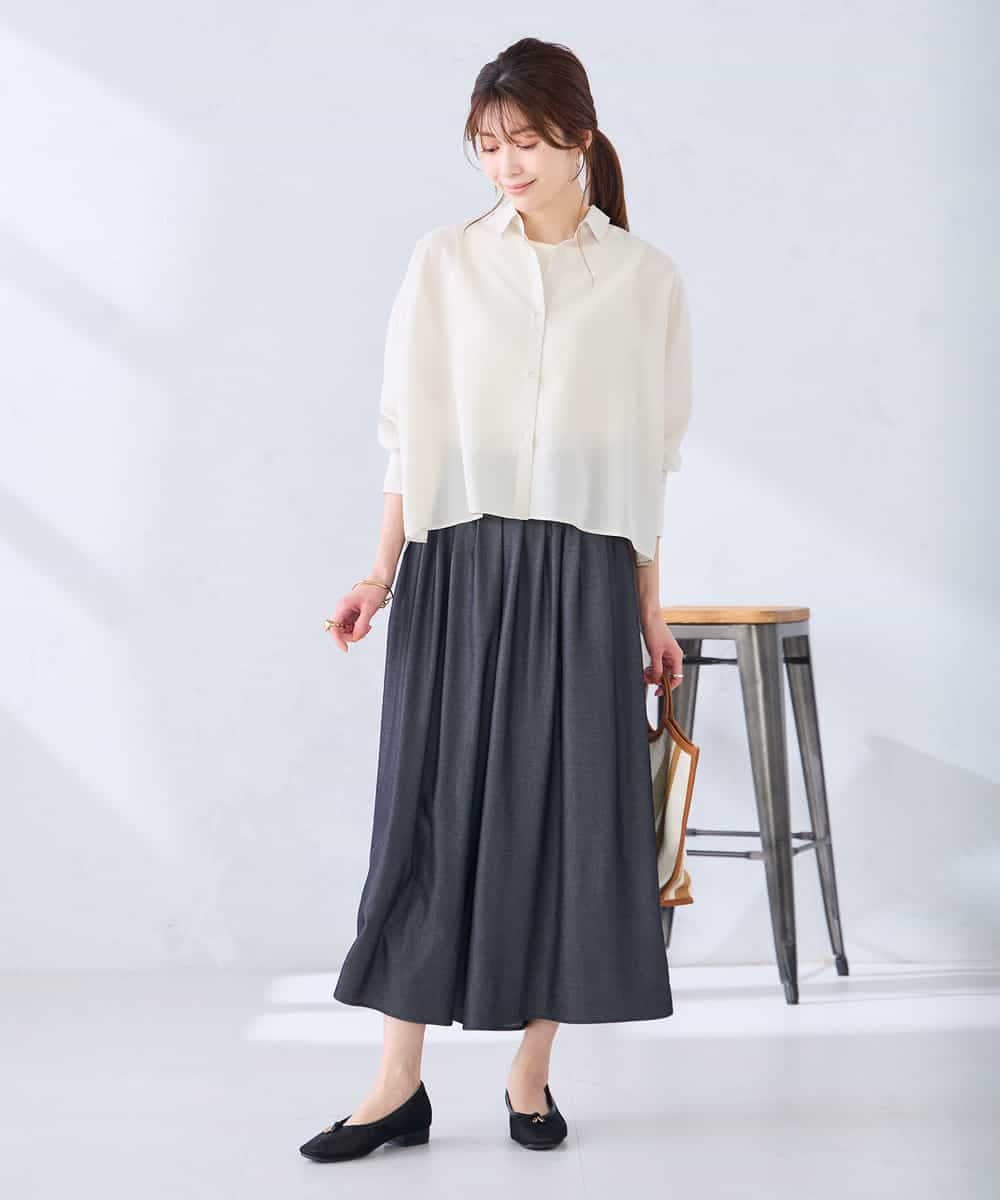 K2BGD33044 a.v.v(アー・ヴェ・ヴェ) 【洗える/接触冷感】クロップド丈セミシアーシャツ ブラウン×アイボリーストライプ柄