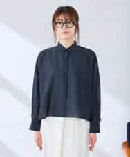 K2BGD33044 a.v.v(アー・ヴェ・ヴェ) 【洗える/接触冷感】クロップド丈セミシアーシャツ ブラウン×アイボリーストライプ柄