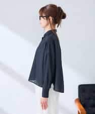 K2BGD33044 a.v.v(アー・ヴェ・ヴェ) 【洗える/接触冷感】クロップド丈セミシアーシャツ ブラウン×アイボリーストライプ柄