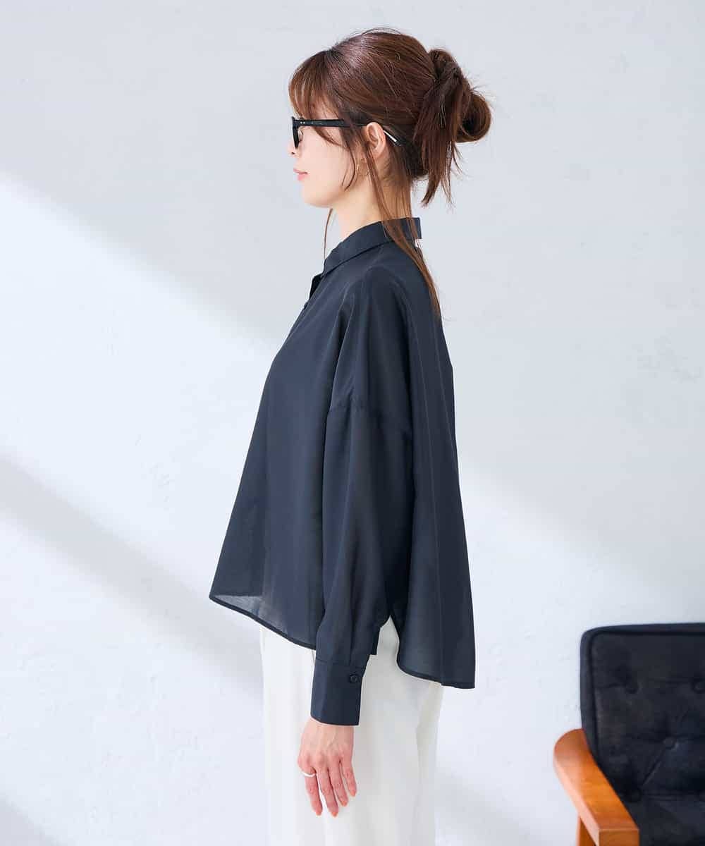 K2BGD33044 a.v.v(アー・ヴェ・ヴェ) 【洗える/接触冷感】クロップド丈セミシアーシャツ ブラウン×アイボリーストライプ柄