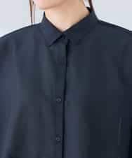 K2BGD33044 a.v.v(アー・ヴェ・ヴェ) 【洗える/接触冷感】クロップド丈セミシアーシャツ ブラウン×アイボリーストライプ柄