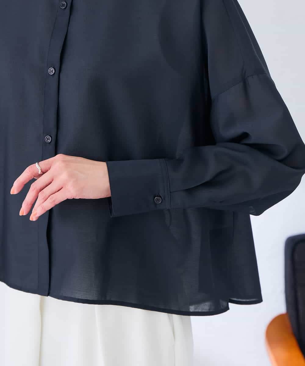 K2BGD33044 a.v.v(アー・ヴェ・ヴェ) 【洗える/接触冷感】クロップド丈セミシアーシャツ ブラウン×アイボリーストライプ柄