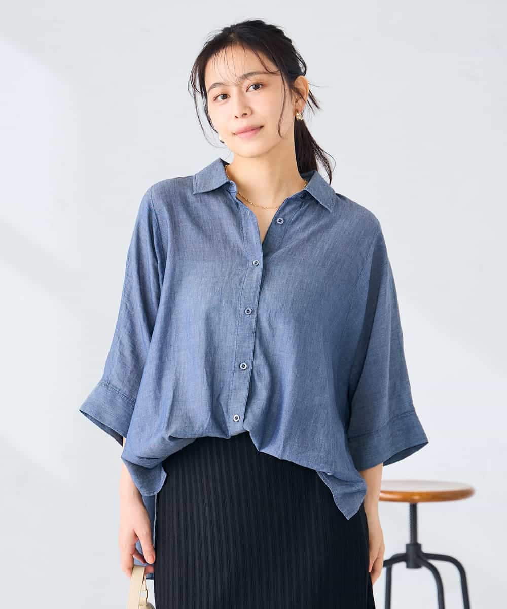 K2BGD35049 a.v.v(アー・ヴェ・ヴェ) 【2WAY】シアーデニムドルマンシャツ ネイビー