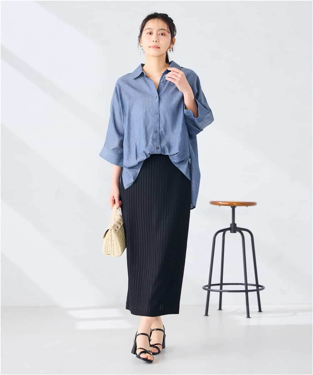 K2BGD35049 a.v.v(アー・ヴェ・ヴェ) 【2WAY】シアーデニムドルマンシャツ ネイビー