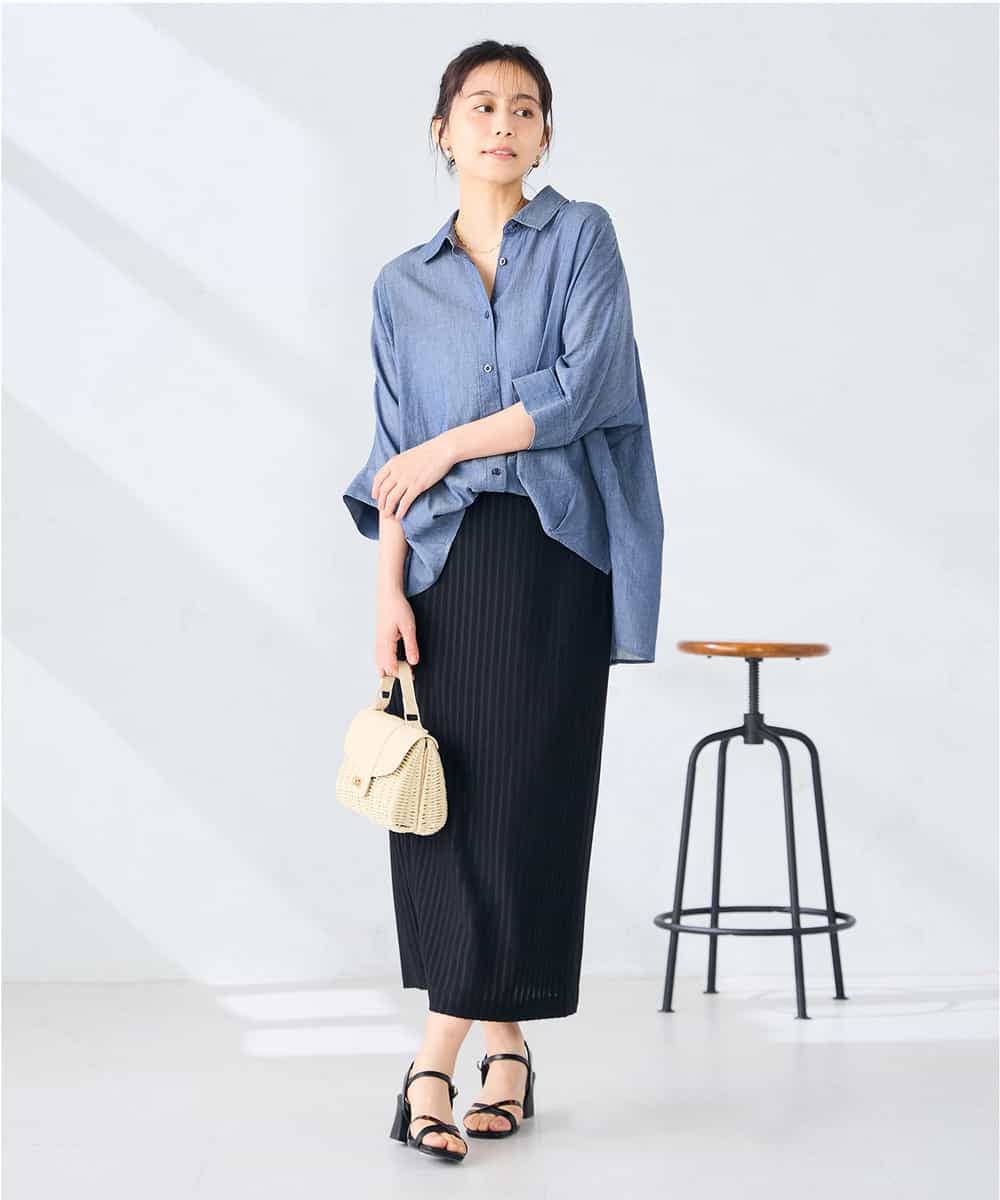 K2BGD35049 a.v.v(アー・ヴェ・ヴェ) 【2WAY】シアーデニムドルマンシャツ ネイビー