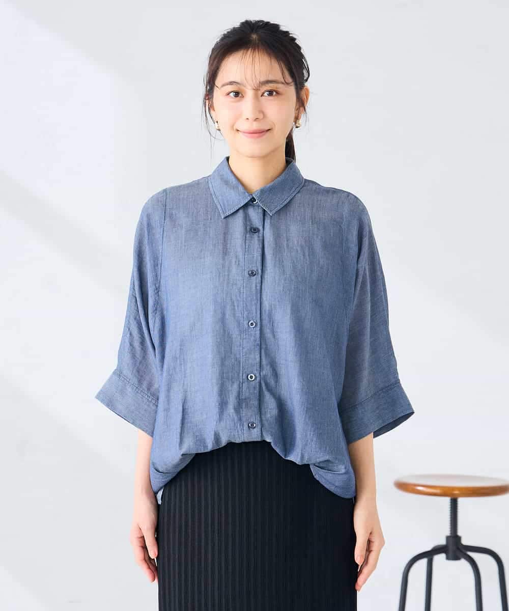 K2BGD35049 a.v.v(アー・ヴェ・ヴェ) 【2WAY】シアーデニムドルマンシャツ ネイビー