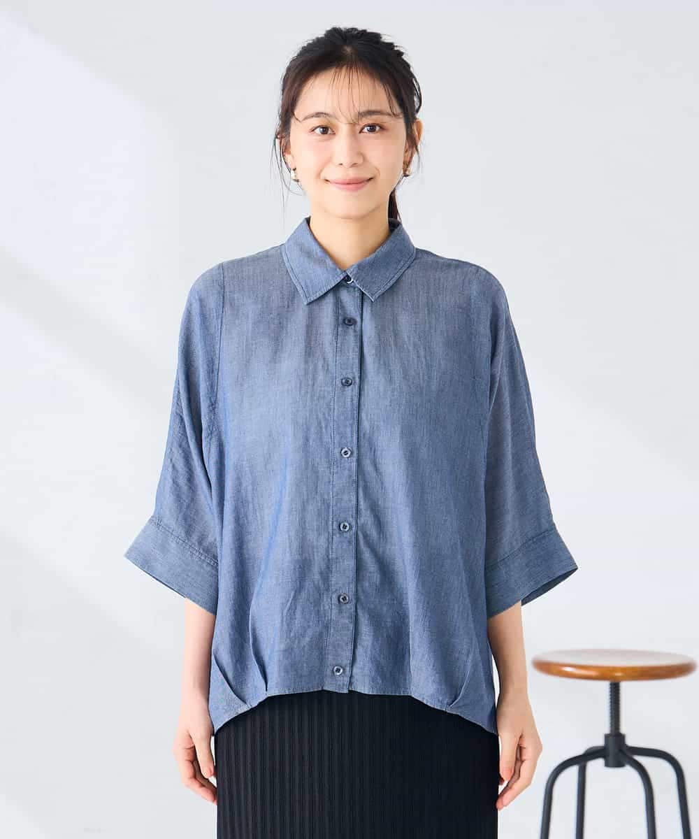 K2BGD35049 a.v.v(アー・ヴェ・ヴェ) 【2WAY】シアーデニムドルマンシャツ ネイビー