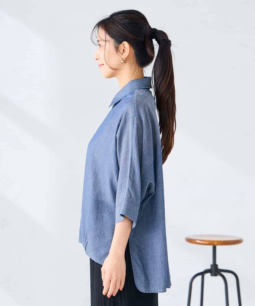 K2BGD35049 a.v.v(アー・ヴェ・ヴェ) 【2WAY】シアーデニムドルマンシャツ ネイビー