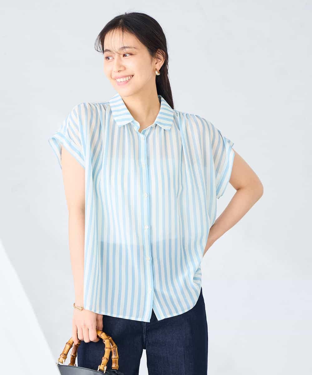 K2BGD50044 a.v.v(アー・ヴェ・ヴェ) ストライプシアーシャツ ライトブルー