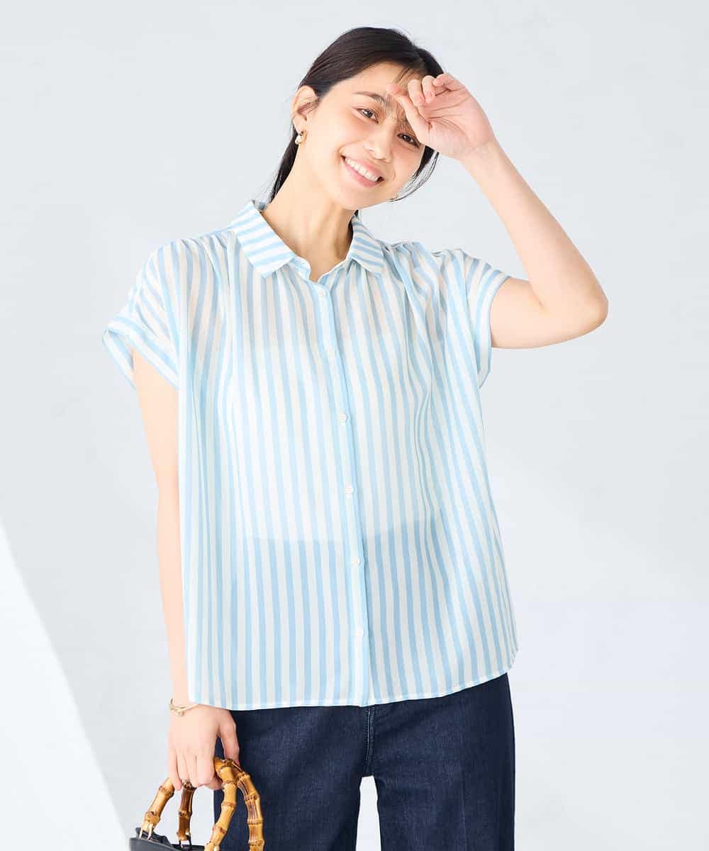 K2BGD50044 a.v.v(アー・ヴェ・ヴェ) ストライプシアーシャツ ライトブルー