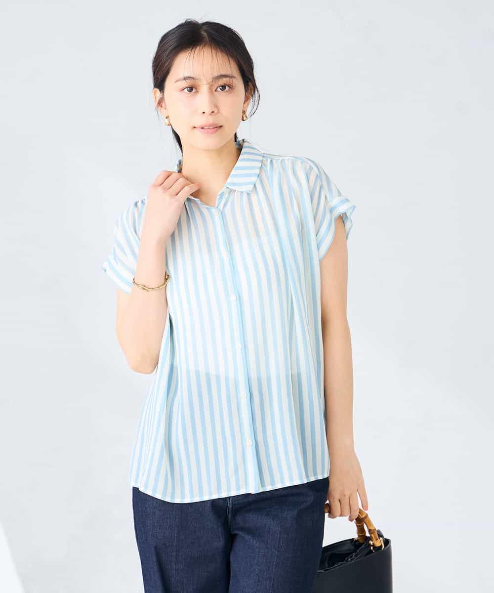 K2BGD50044 a.v.v(アー・ヴェ・ヴェ) ストライプシアーシャツ ライトブルー