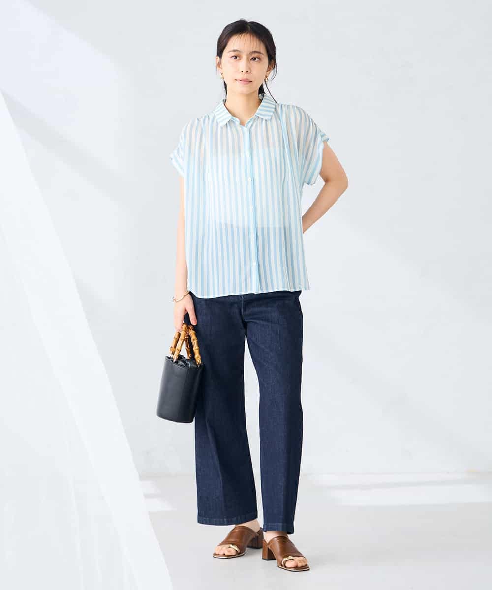 K2BGD50044 a.v.v(アー・ヴェ・ヴェ) ストライプシアーシャツ ライトブルー