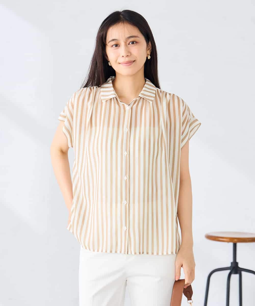 K2BGD50044 a.v.v(アー・ヴェ・ヴェ) ストライプシアーシャツ ベージュ