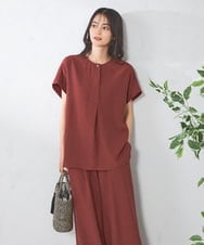 K2BHA23044 a.v.v(アー・ヴェ・ヴェ) 【接触冷感/UVカット/イージーケア】麻調スキッパーブラウス ネイビー