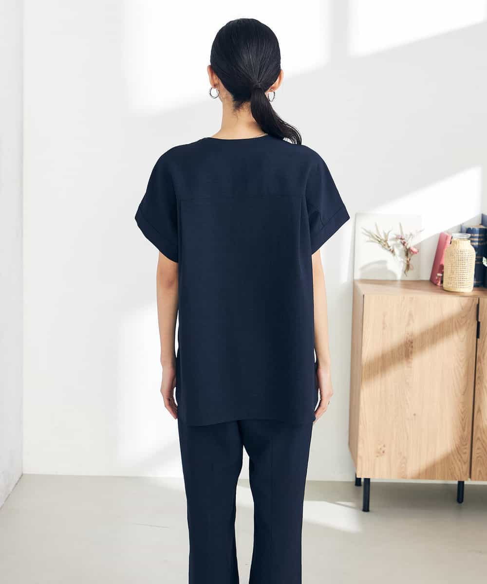 K2BHA23044 a.v.v(アー・ヴェ・ヴェ) 【接触冷感/UVカット/イージーケア】麻調スキッパーブラウス ネイビー
