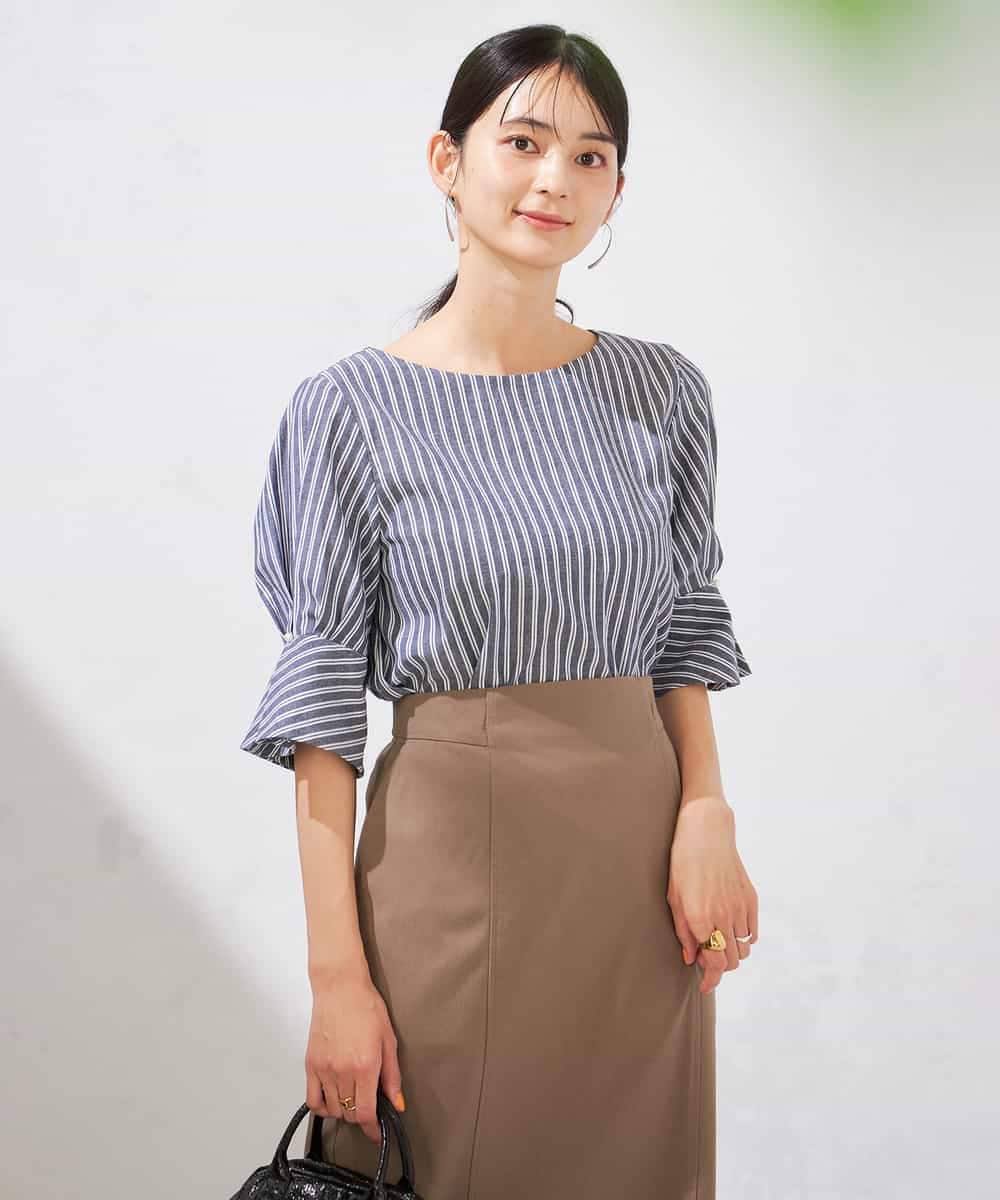 K2BHA48039 a.v.v(アー・ヴェ・ヴェ) タックスリーブブラウス【WEB限定】 ネイビー