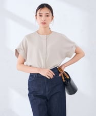 K2BHD06044 a.v.v(アー・ヴェ・ヴェ) 【接触冷感/UVカット】リネンライククルーネックブラウス【セットアップ対応/アンチピリング】 ネイビー