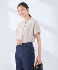 K2BHD06044 a.v.v(アー・ヴェ・ヴェ) 【接触冷感/UVカット】リネンライククルーネックブラウス【セットアップ対応/アンチピリング】 ネイビー