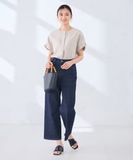 K2BHD06044 a.v.v(アー・ヴェ・ヴェ) 【接触冷感/UVカット】リネンライククルーネックブラウス【セットアップ対応/アンチピリング】 ネイビー
