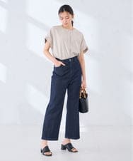 K2BHD06044 a.v.v(アー・ヴェ・ヴェ) 【接触冷感/UVカット】リネンライククルーネックブラウス【セットアップ対応/アンチピリング】 ネイビー