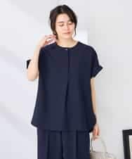 K2BHD06044 a.v.v(アー・ヴェ・ヴェ) 【接触冷感/UVカット】リネンライクスキッパーブラウス【セットアップ対応/アンチピリング】 ネイビー