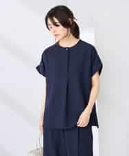 K2BHD06044 a.v.v(アー・ヴェ・ヴェ) 【接触冷感/UVカット】リネンライクスキッパーブラウス【セットアップ対応/アンチピリング】 ネイビー