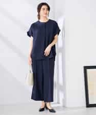 K2BHD06044 a.v.v(アー・ヴェ・ヴェ) 【接触冷感/UVカット】リネンライクスキッパーブラウス【セットアップ対応/アンチピリング】 ネイビー