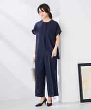 K2BHD06044 a.v.v(アー・ヴェ・ヴェ) 【接触冷感/UVカット】リネンライクスキッパーブラウス【セットアップ対応/アンチピリング】 ネイビー