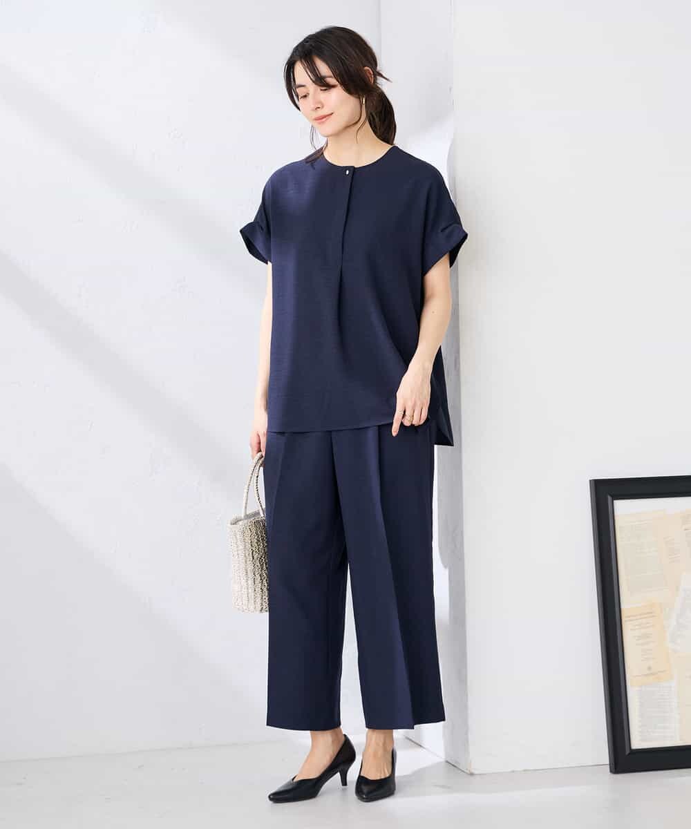 K2BHD06044 a.v.v(アー・ヴェ・ヴェ) 【接触冷感/UVカット】リネンライクスキッパーブラウス【セットアップ対応/アンチピリング】 ネイビー