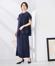 K2BHD06044 a.v.v(アー・ヴェ・ヴェ) 【接触冷感/UVカット】リネンライクスキッパーブラウス【セットアップ対応/アンチピリング】 ネイビー