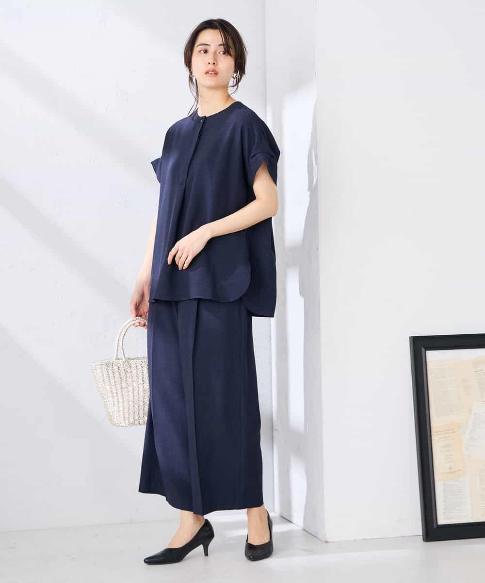 K2BHD06044 a.v.v(アー・ヴェ・ヴェ) 【接触冷感/UVカット】リネンライクスキッパーブラウス【セットアップ対応/アンチピリング】 ネイビー