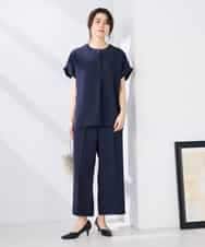 K2BHD06044 a.v.v(アー・ヴェ・ヴェ) 【接触冷感/UVカット】リネンライクスキッパーブラウス【セットアップ対応/アンチピリング】 ネイビー