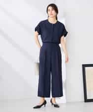 K2BHD06044 a.v.v(アー・ヴェ・ヴェ) 【接触冷感/UVカット】リネンライクスキッパーブラウス【セットアップ対応/アンチピリング】 ネイビー