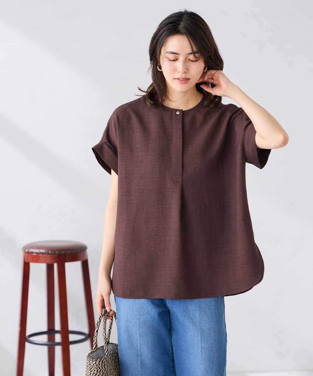 K2BHD06044 a.v.v(アー・ヴェ・ヴェ) 【接触冷感/UVカット】リネンライクスキッパーブラウス【セットアップ対応/アンチピリング】 ネイビー