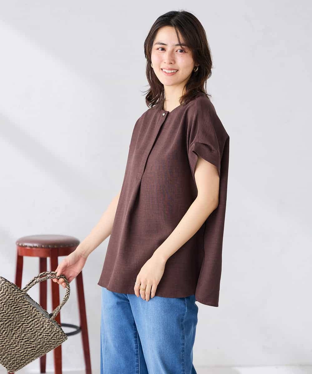 K2BHD06044 a.v.v(アー・ヴェ・ヴェ) 【接触冷感/UVカット】リネンライクスキッパーブラウス【セットアップ対応/アンチピリング】 ネイビー