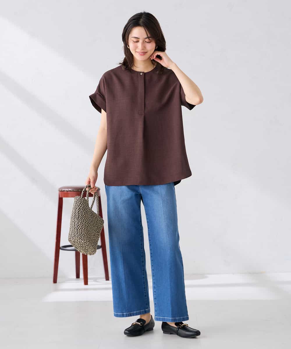 K2BHD06044 a.v.v(アー・ヴェ・ヴェ) 【接触冷感/UVカット】リネンライクスキッパーブラウス【セットアップ対応/アンチピリング】 ネイビー