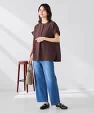 K2BHD06044 a.v.v(アー・ヴェ・ヴェ) 【接触冷感/UVカット】リネンライクスキッパーブラウス【セットアップ対応/アンチピリング】 ネイビー