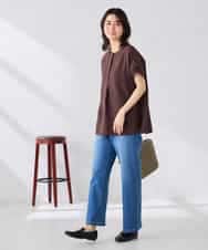 K2BHD06044 a.v.v(アー・ヴェ・ヴェ) 【接触冷感/UVカット】リネンライクスキッパーブラウス【セットアップ対応/アンチピリング】 ネイビー