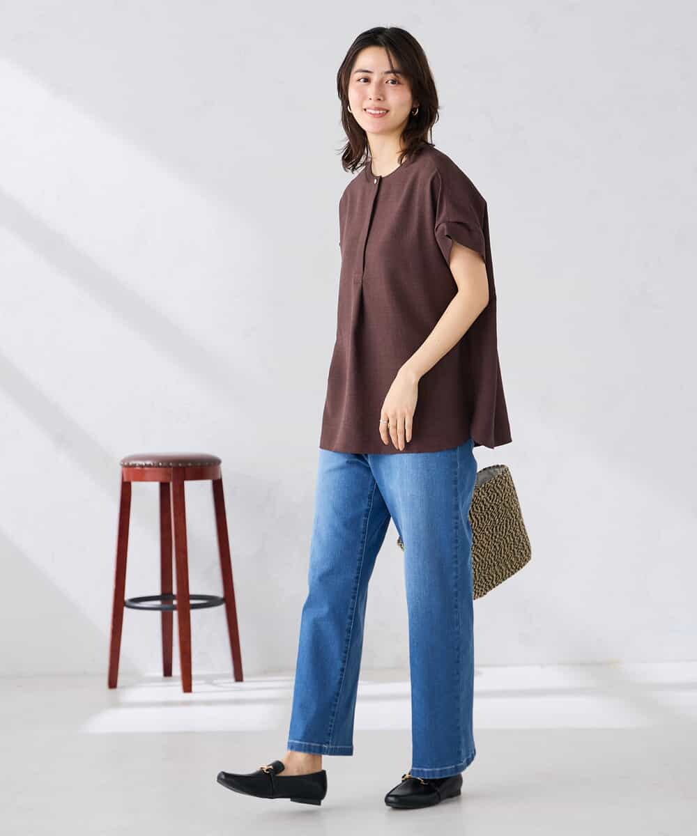 K2BHD06044 a.v.v(アー・ヴェ・ヴェ) 【接触冷感/UVカット】リネンライクスキッパーブラウス【セットアップ対応/アンチピリング】 ネイビー