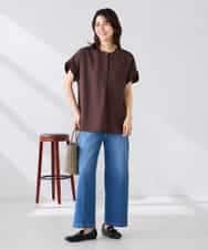 K2BHD06044 a.v.v(アー・ヴェ・ヴェ) 【接触冷感/UVカット】リネンライクスキッパーブラウス【セットアップ対応/アンチピリング】 ネイビー