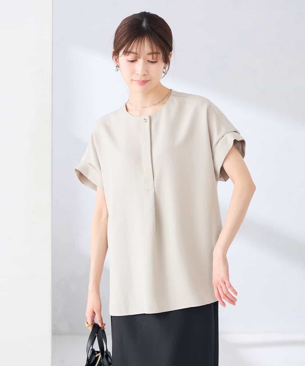 K2BHD06044 a.v.v(アー・ヴェ・ヴェ) 【接触冷感/UVカット】リネンライクスキッパーブラウス【セットアップ対応/アンチピリング】 ネイビー